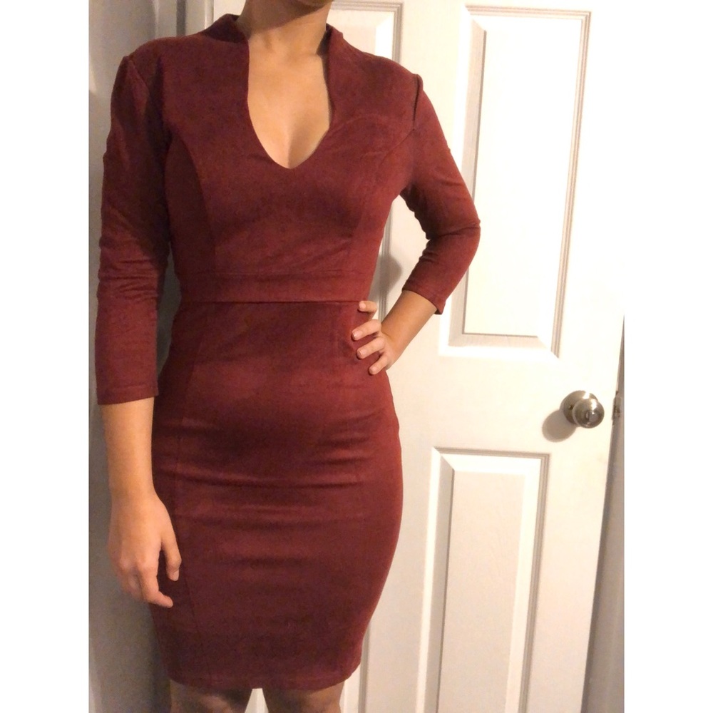 Faux Suede Burgundy Dress